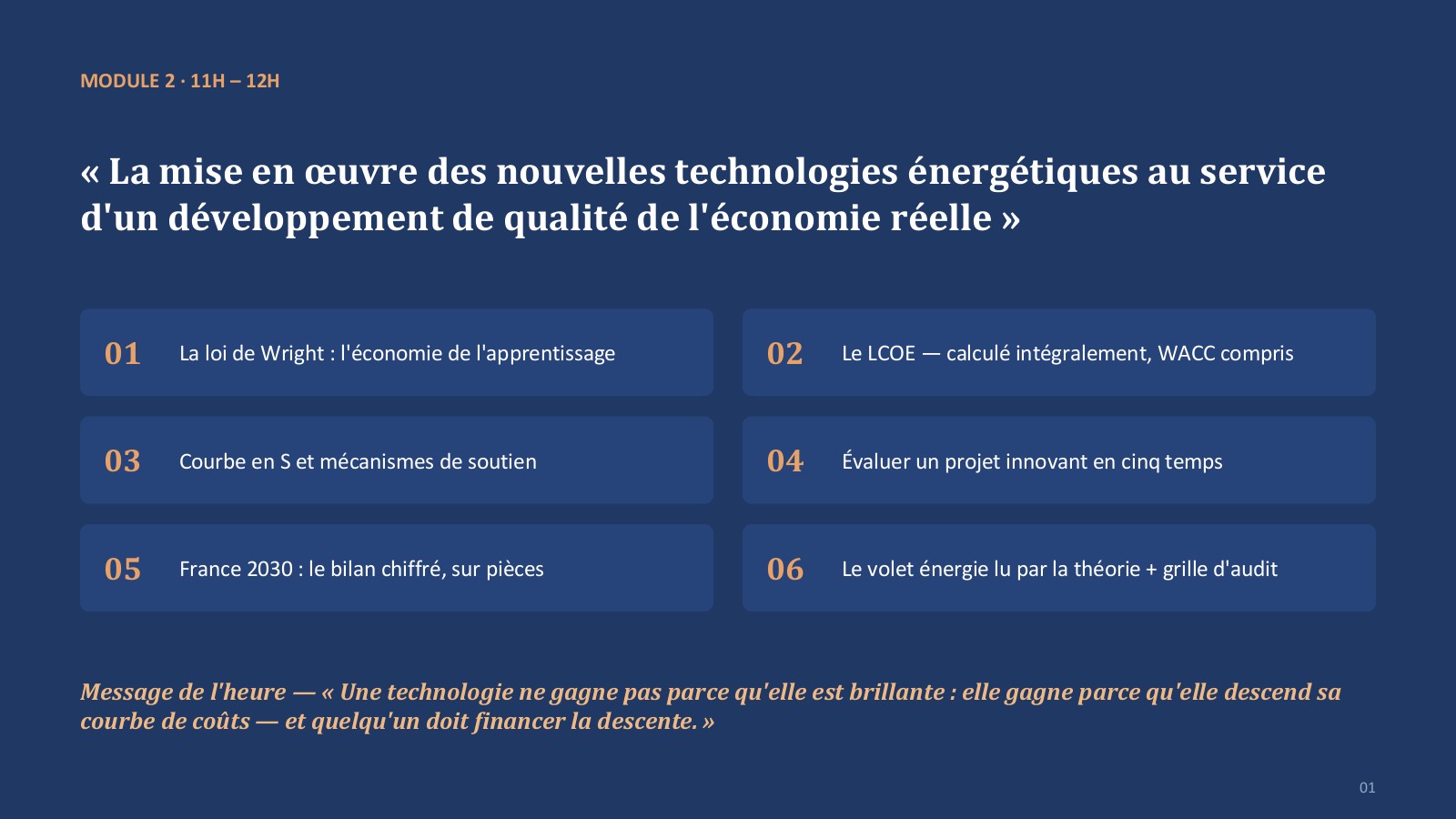Déployer les technologies énergétiques : loi de Wright, LCOE et coût du capital